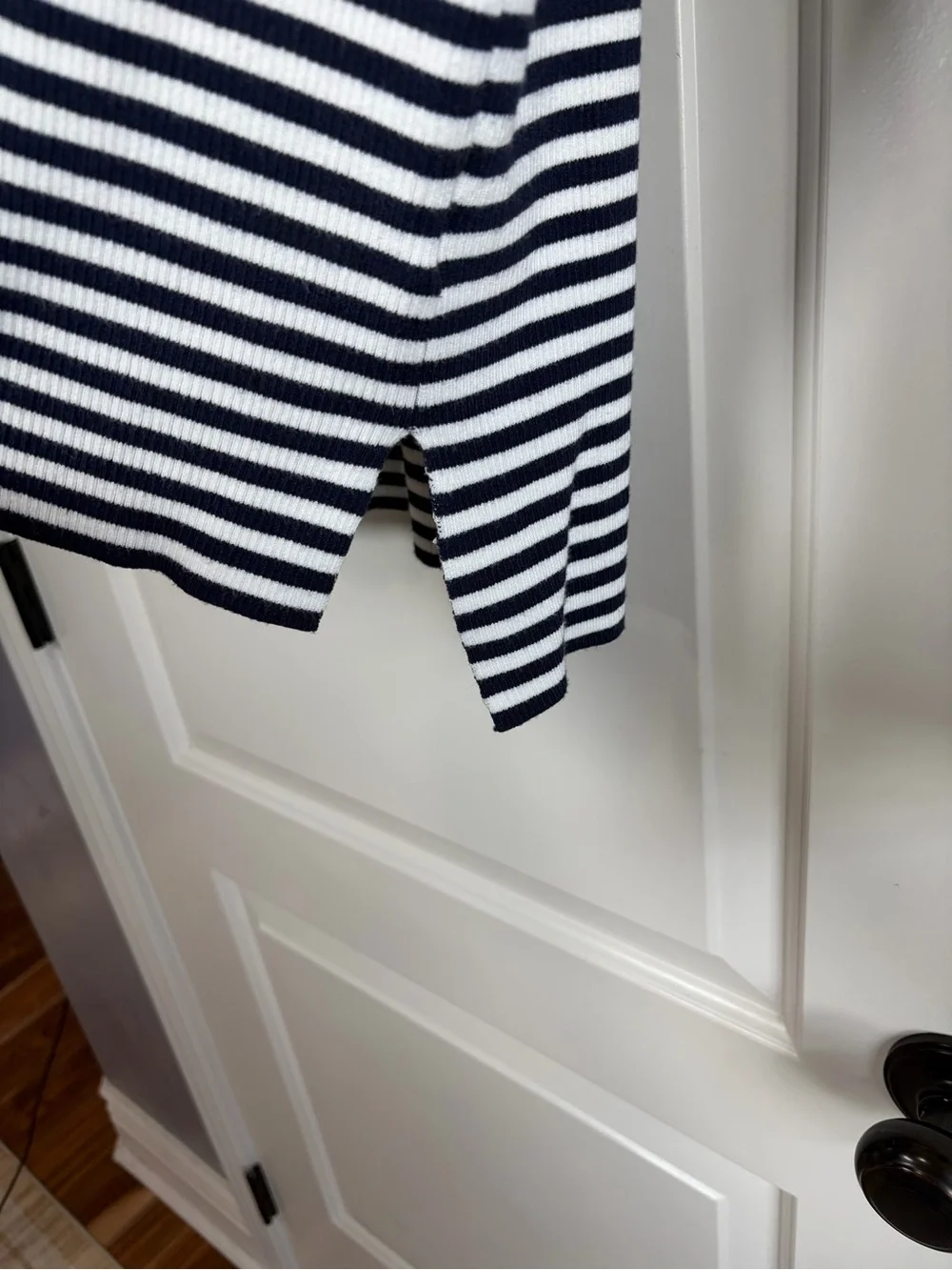 Michael Kors Ribbed Navy and White Striped Crewneck Sweater